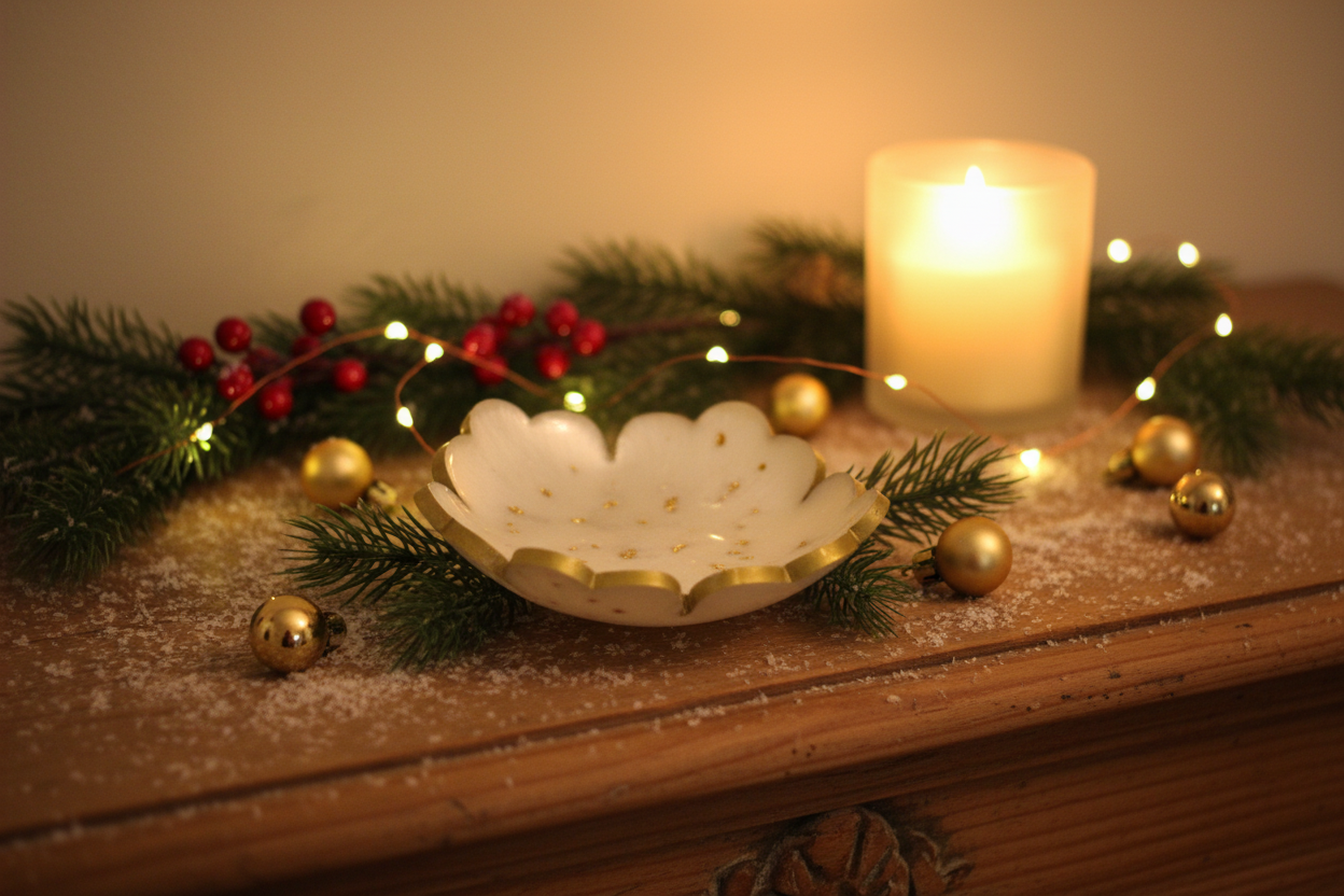 White Gold Trinket Dish in Holiday Scene