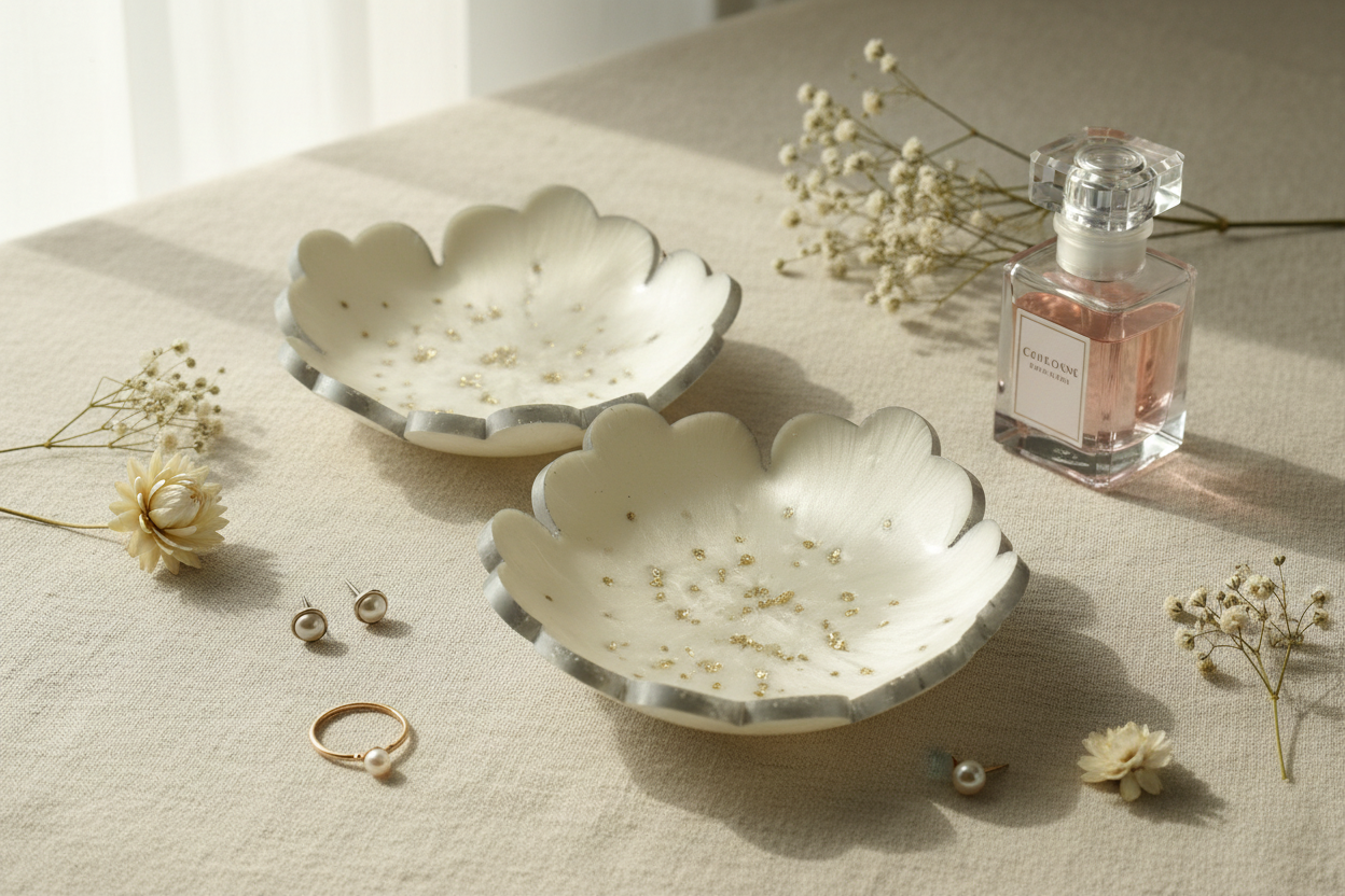 White Silver Glitter Flower Trinket Dish Lifestyle