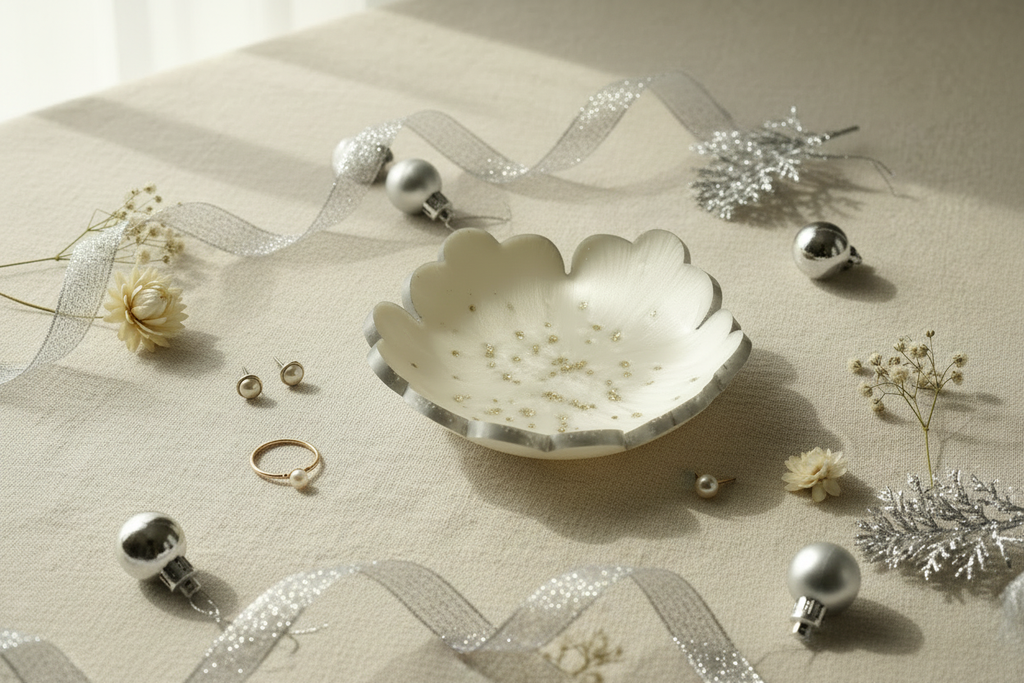 White silver glitter trinket dish holiday clean
