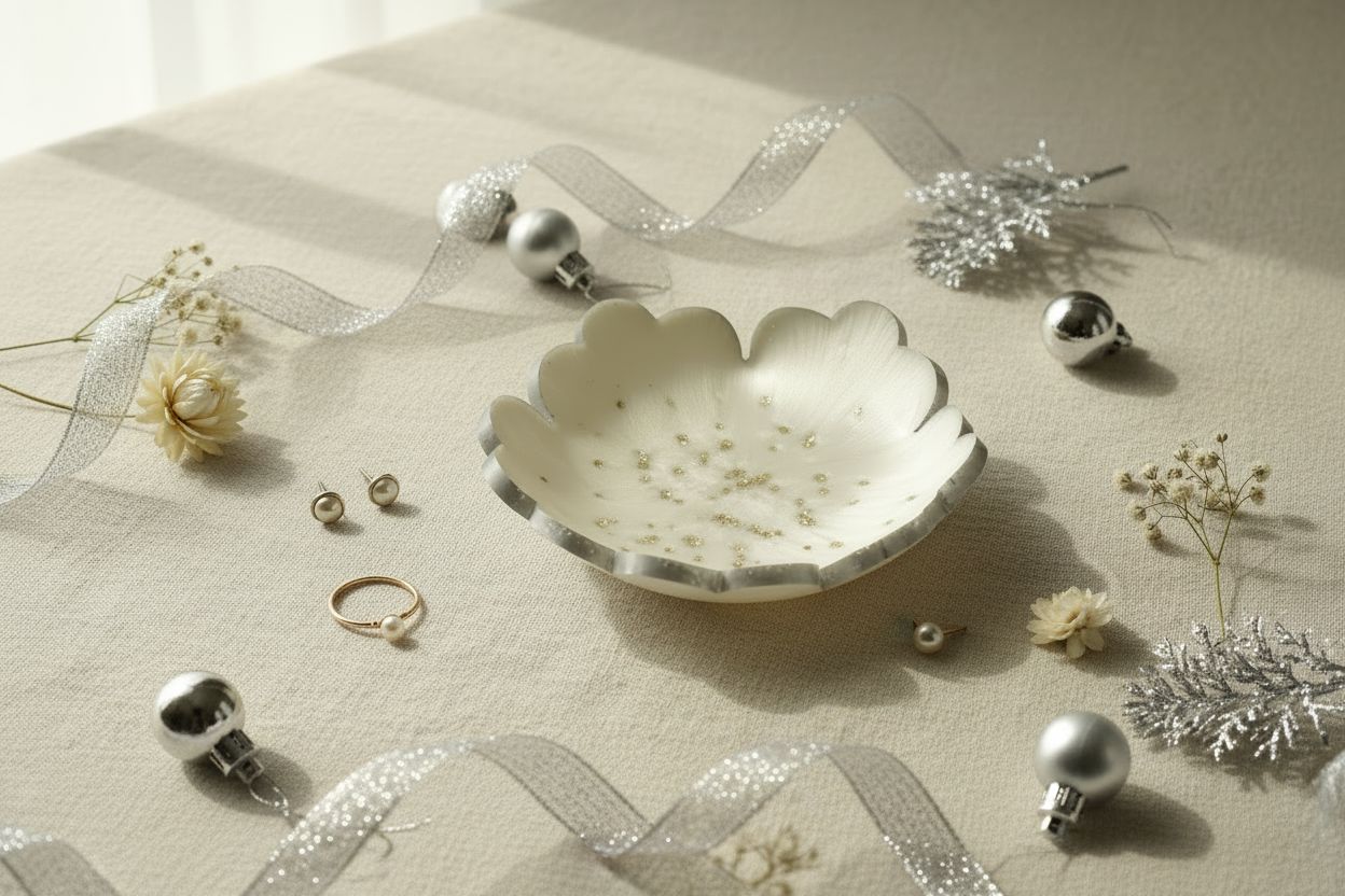 White silver glitter trinket dish holiday clean