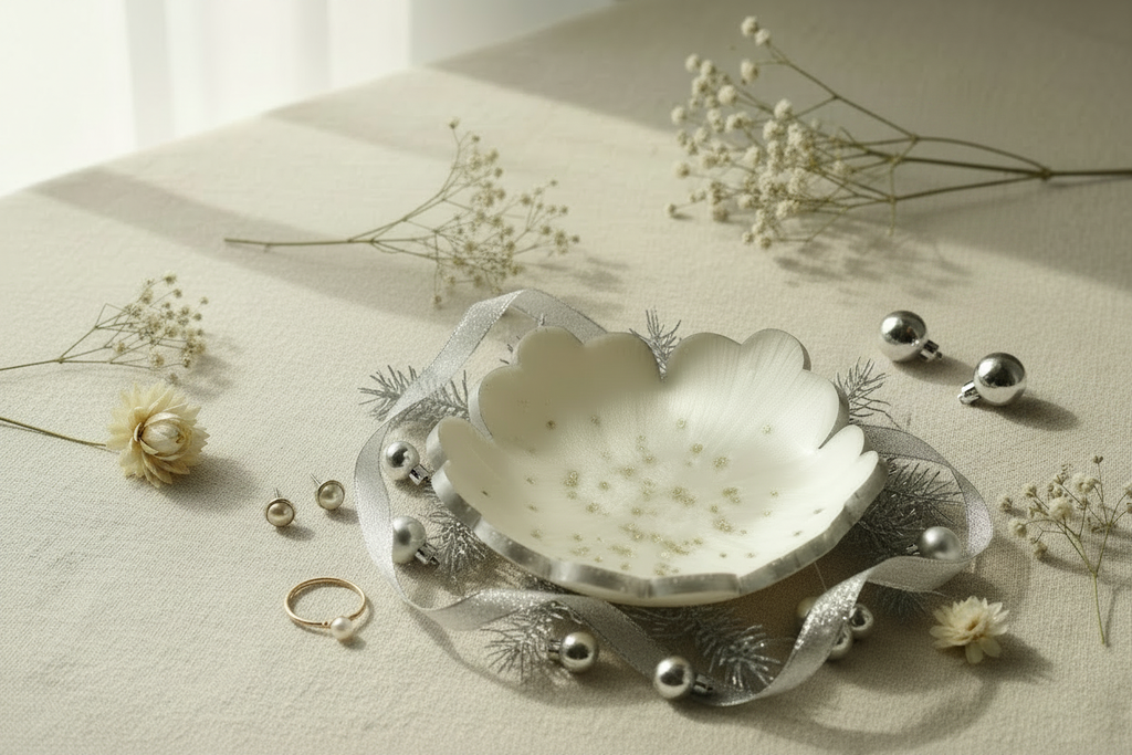 White silver glitter trinket dish holiday no perfume