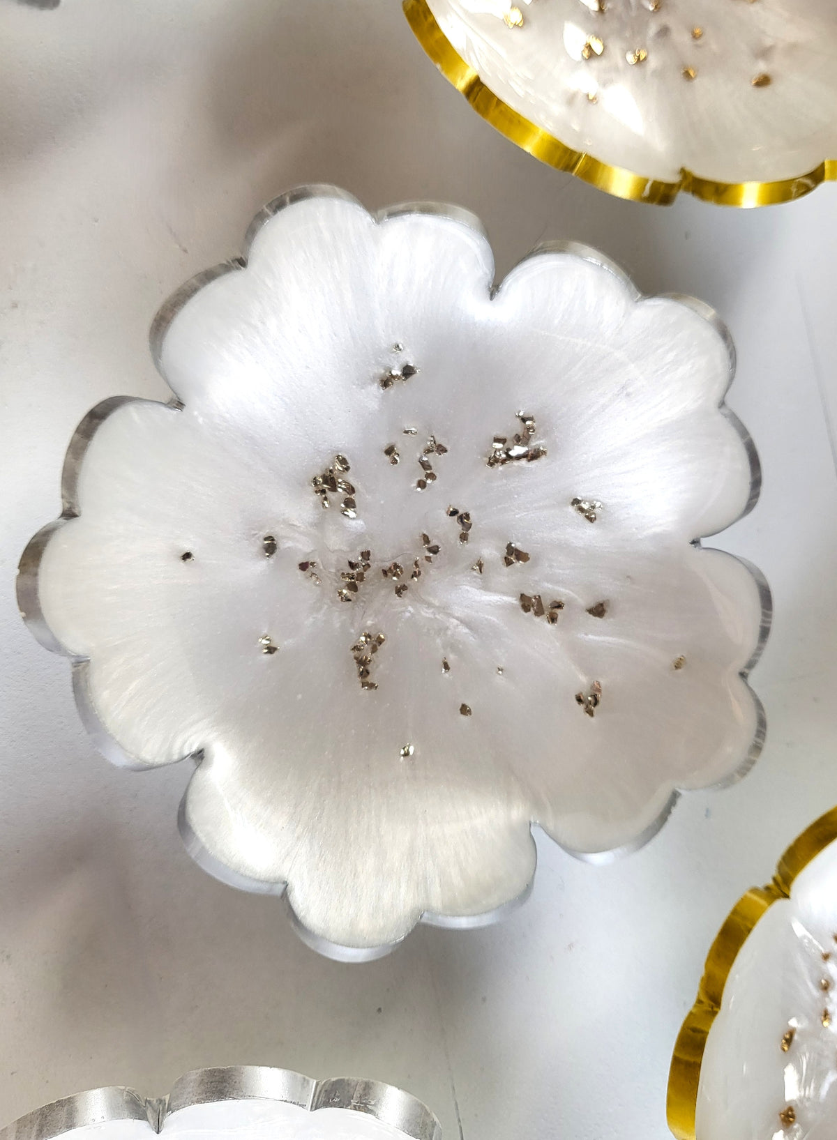 Flower Trinket Dish — White & Silver Glitter-set of 3 | Unique Gift Idea